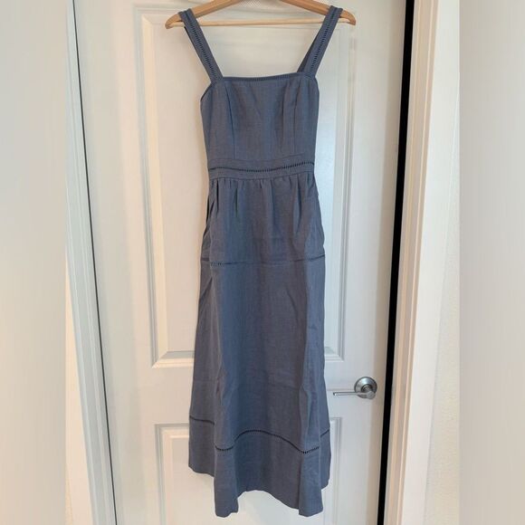 NWOT Reformation Everett Linen Dress in Elegant Blue Midi Dress - Picture 6 of 11